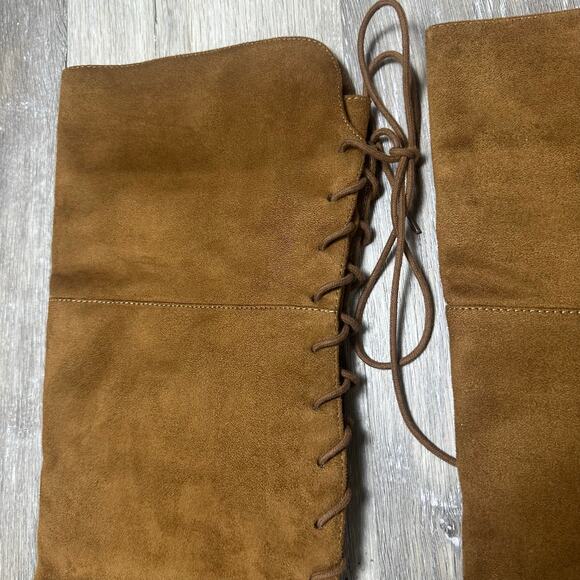 Versona Chestnut Brown Knee High Lace Up Boots - Picture 3 of 8